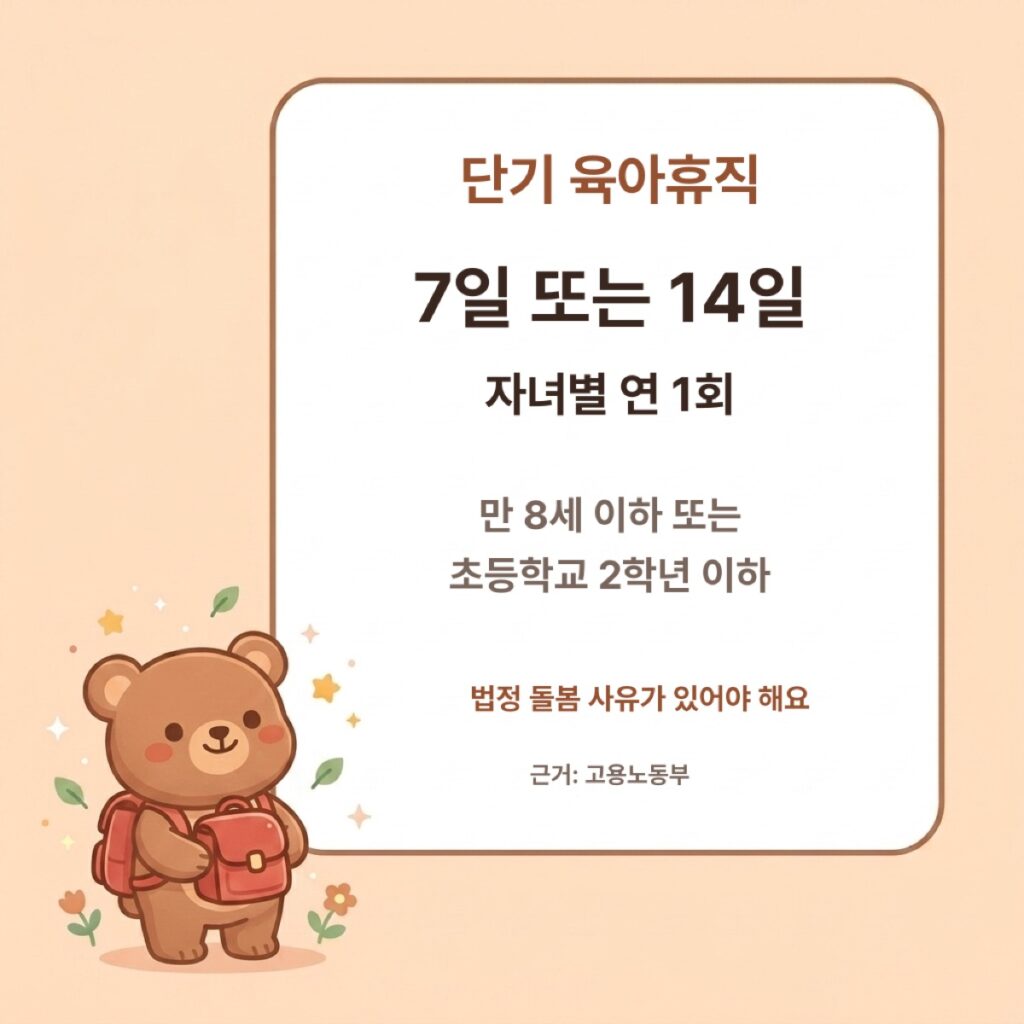 단기 육아휴직의 자녀 조건과 7일 또는 14일 사용 기간