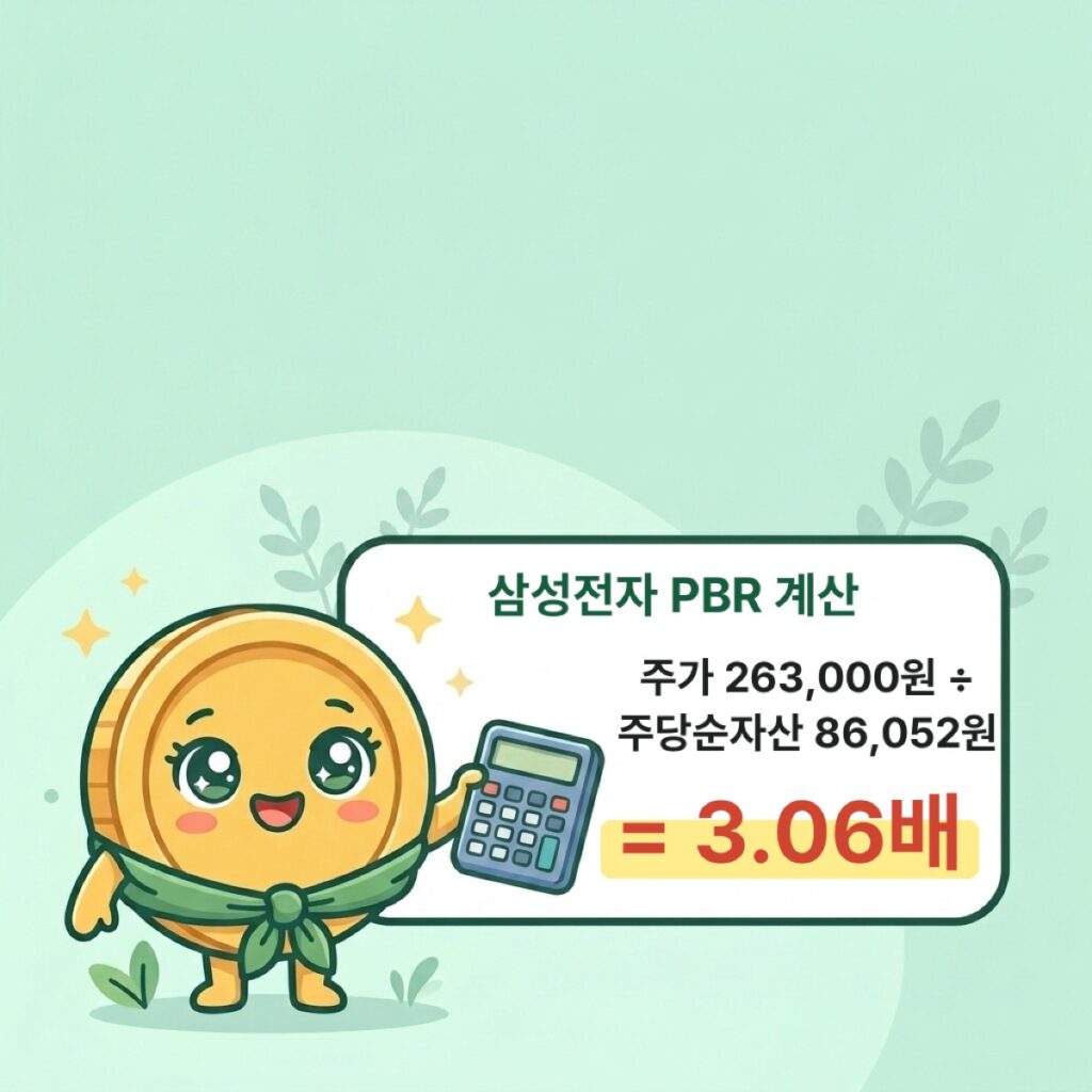 삼성전자 주가 263,000원을 주당순자산 86,052원으로 나누면 PBR 3.06배