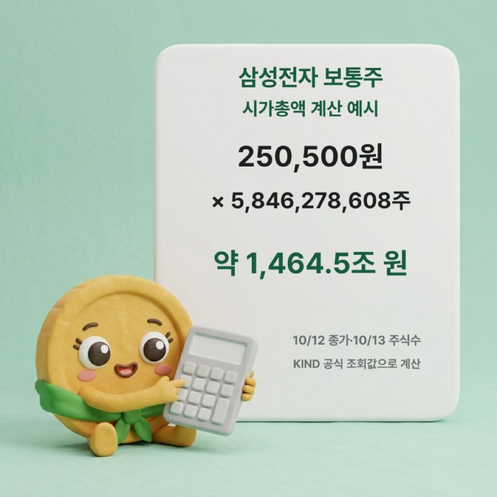 삼성전자 보통주 종가와 주식 수를 곱한 계산