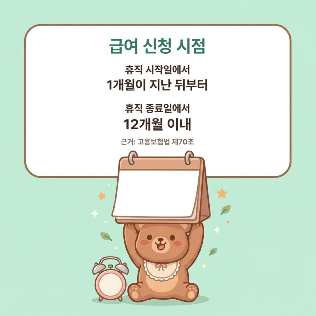 급여 신청은 휴직 시작일 기준 1개월 후부터 종료일 기준 12개월 이내