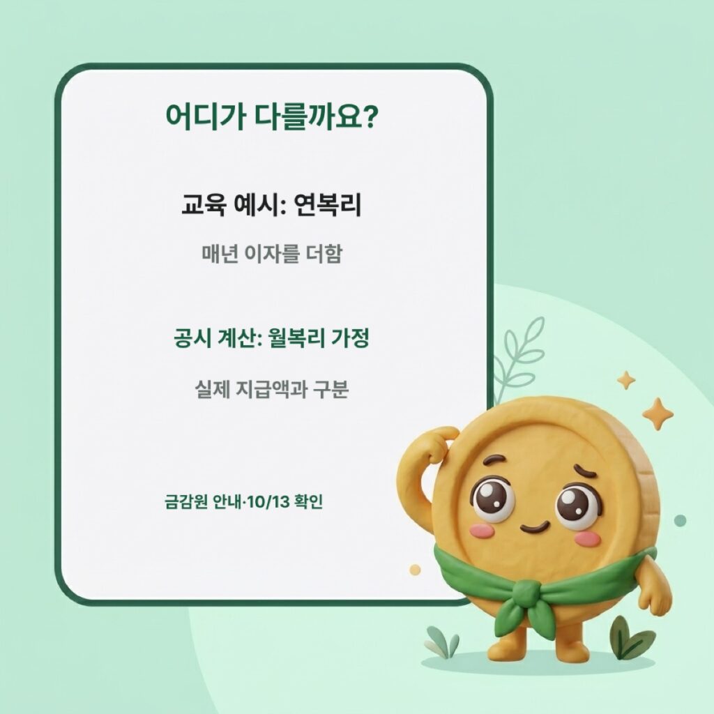 연복리 교육 예시와 금융감독원의 월복리 가정 계산을 구분