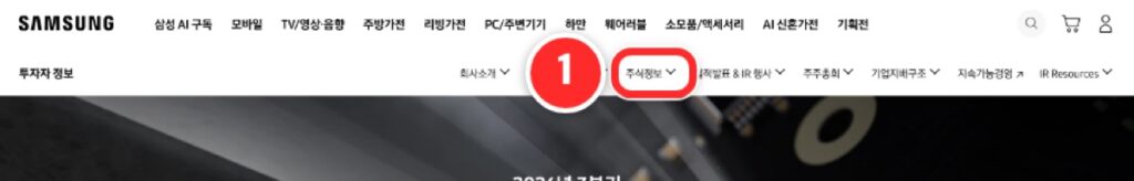 삼성전자 투자자 정보 첫 화면에서 주식정보 메뉴 위치